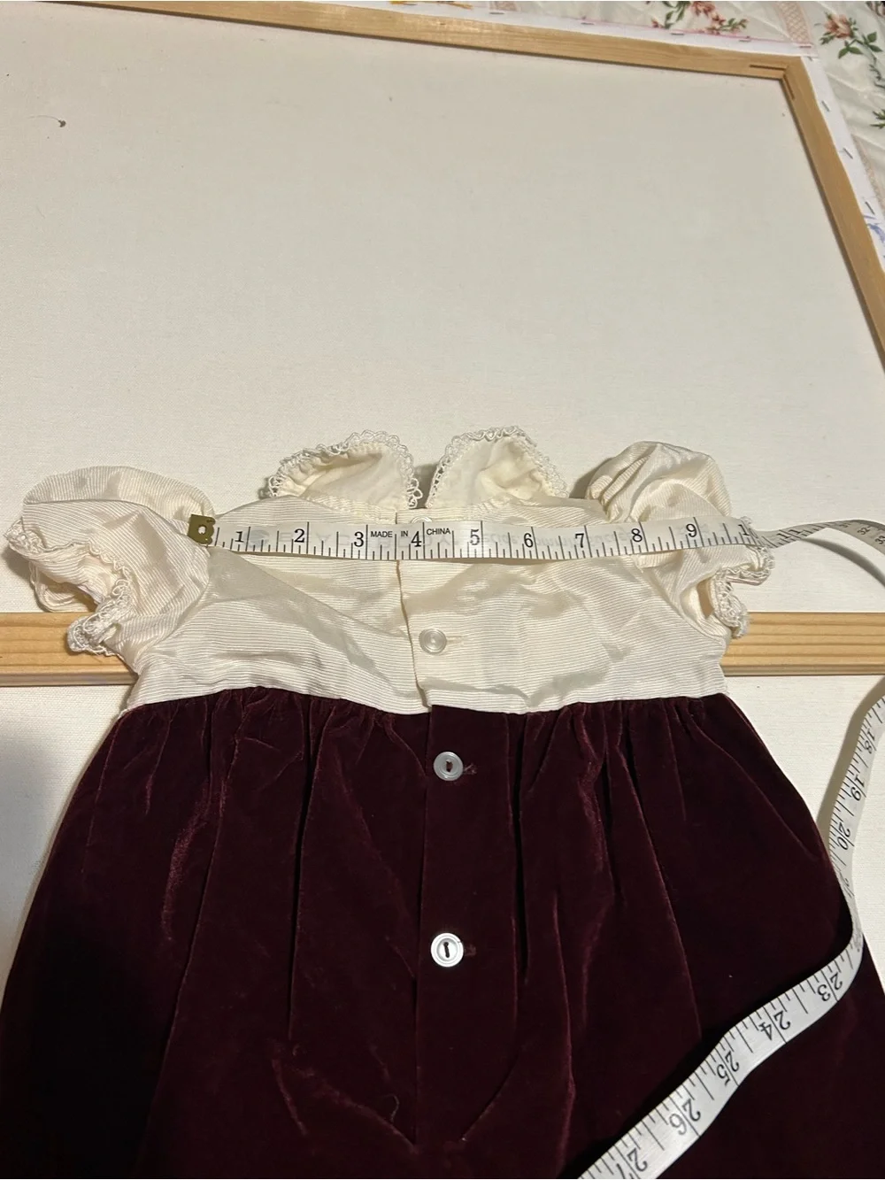 Velvet Burgundy and Cream Baby Romper with Floral Applique